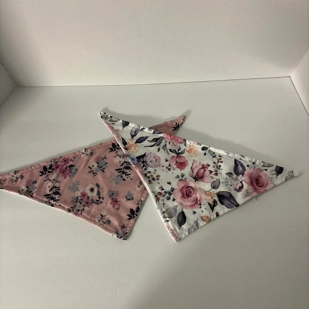 Somewhere Over Rainbows Floral Bandana Bib Set Pink White Roses 2 Pack